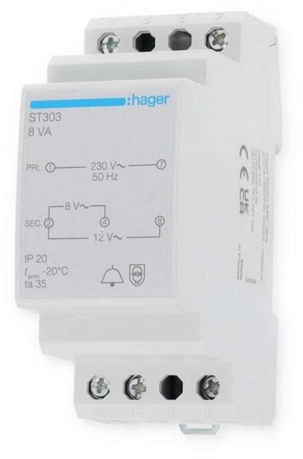ARDEBO.de Hager ST303 Klingeltrafo 230V 8V, und 12V/8VA, 2PLE