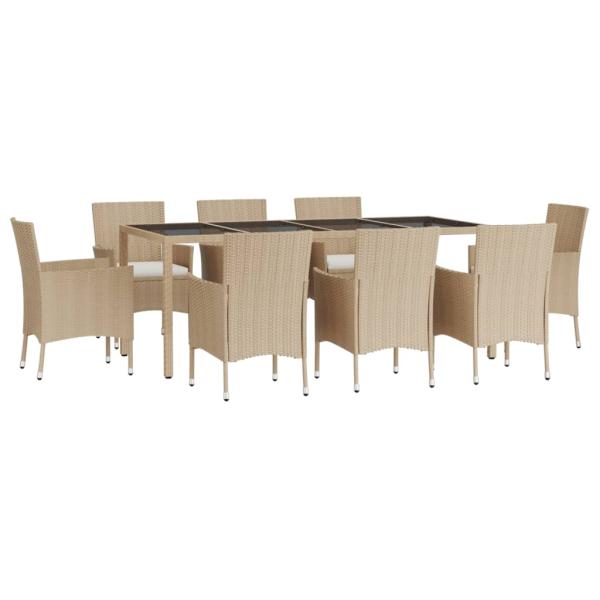 9-tlg. Garten-Essgruppe mit Kissen Beige Poly Rattan