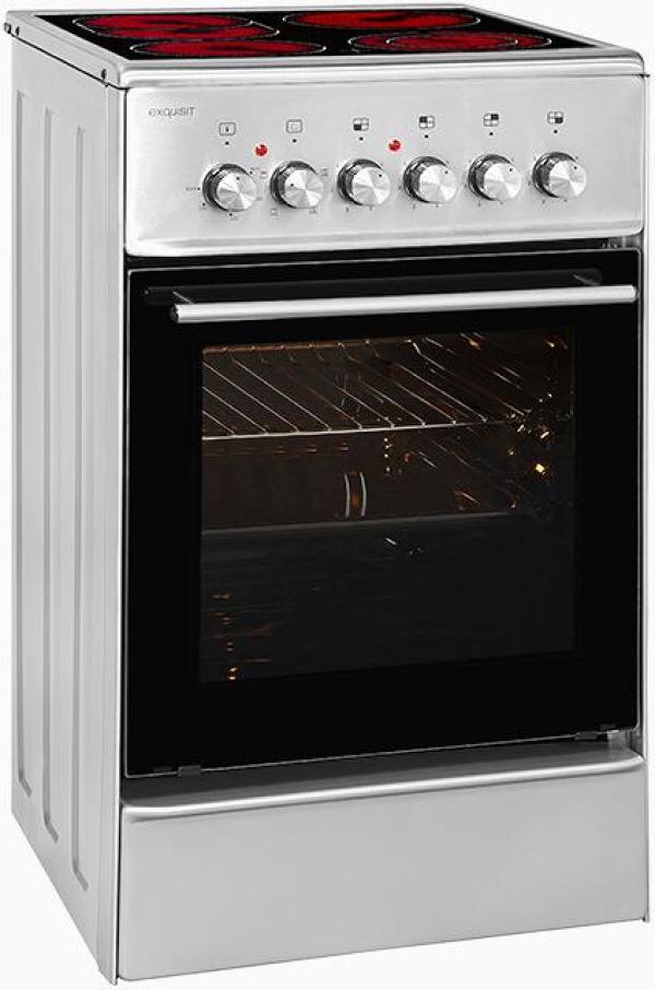 Exquisit ECM 5-4.1 EEK: A Elektro-Standherd mit Glaskeramikfeld, 50 cm breit, 47 L, Restwärmeanzeige, inox (0480039)