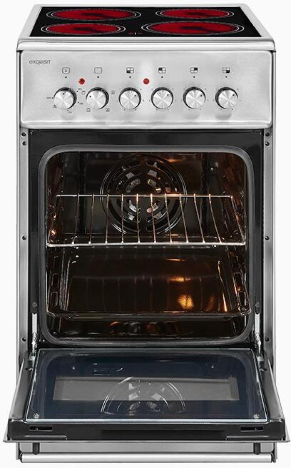 Exquisit ECM 5-4.1 EEK: A Elektro-Standherd mit Glaskeramikfeld, 50 cm breit, 47 L, Restwärmeanzeige, inox (0480039)