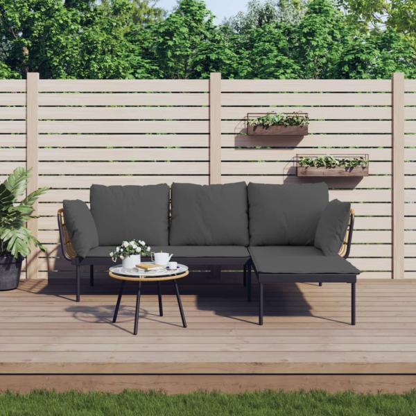 ARDEBO.de - 3-tlg. Garten-Lounge-Set mit Kissen Dunkelgrau Poly Rattan