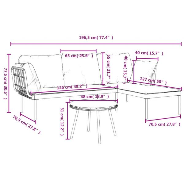 3-tlg. Garten-Lounge-Set mit Kissen Dunkelgrau Poly Rattan