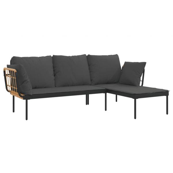3-tlg. Garten-Lounge-Set mit Kissen Dunkelgrau Poly Rattan