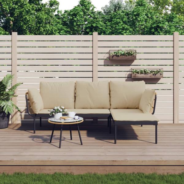 ARDEBO.de - 3-tlg. Garten-Lounge-Set mit Kissen Beige Poly Rattan