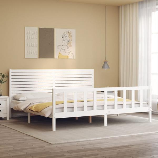Massivholzbett mit Kopfteil Weiß 200x200 cm