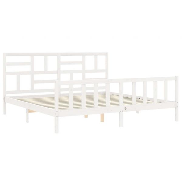 Massivholzbett mit Kopfteil Weiß 200x200 cm