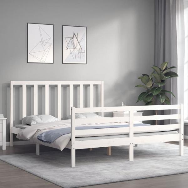 Massivholzbett mit Kopfteil Weiß 160x200 cm