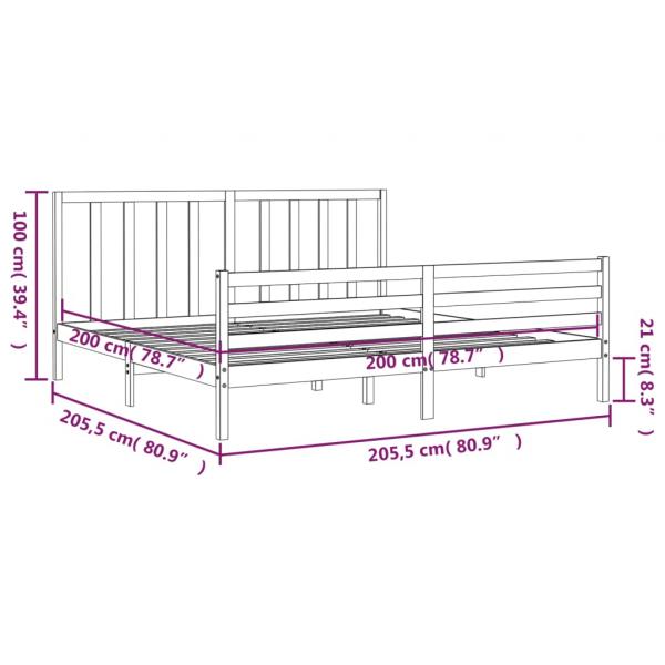 Massivholzbett mit Kopfteil Grau 200x200 cm