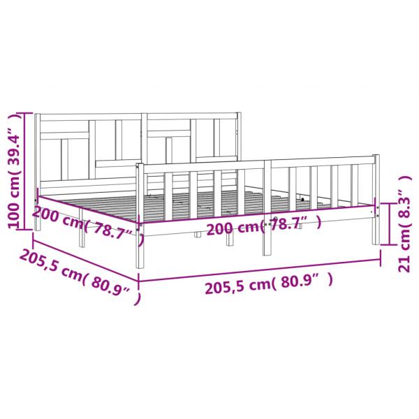 Massivholzbett mit Kopfteil Grau 200x200 cm