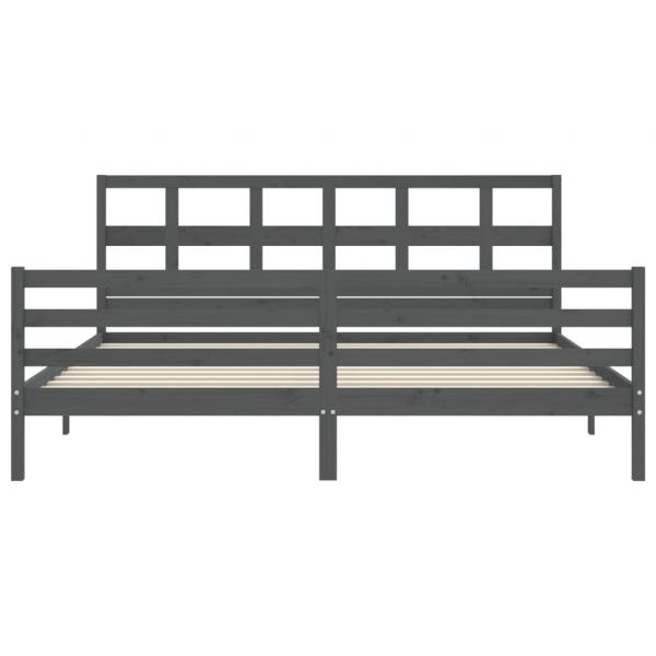 Massivholzbett mit Kopfteil Grau 200x200 cm