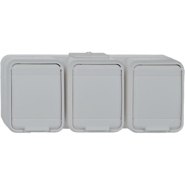 ARDEBO.de - 445809 Steckdose 3fach 16A waagerecht AquaTop Steckklemme licht/basaltgrau