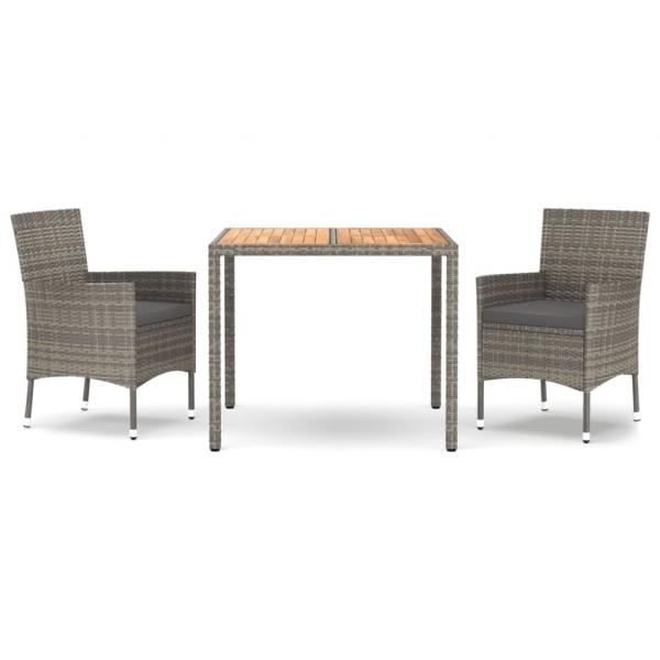 ARDEBO.de - 3-tlg. Garten-Essgruppe mit Kissen Grau Poly Rattan