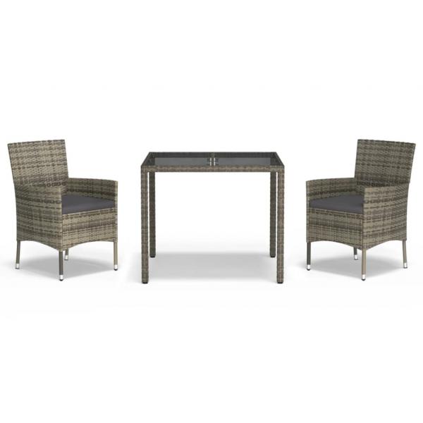 3-tlg. Garten-Essgruppe mit Kissen Grau Poly Rattan