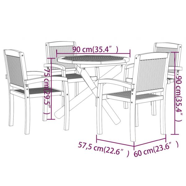 5-tlg. Garten-Essgruppe Massivholz Teak