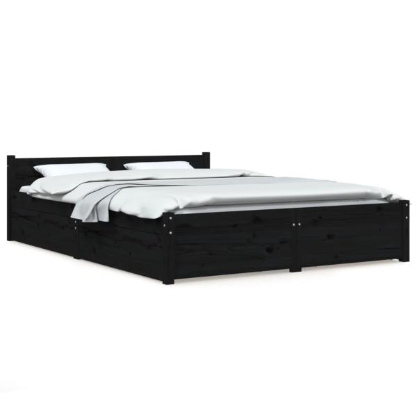 Bett mit Schubladen Schwarz 150x200 cm