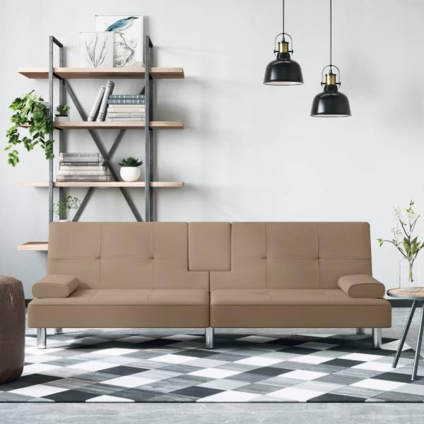 ARDEBO.de - Schlafsofa mit Getränkehaltern Cappuccino Kunstleder