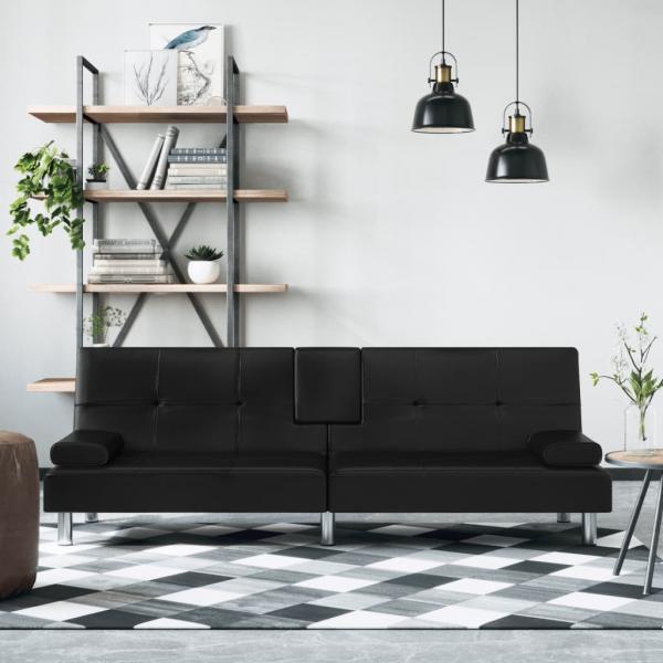 ARDEBO.de - Schlafsofa mit Getränkehaltern Schwarz Kunstleder