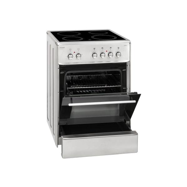 Exquisit ECM6-4 Inox EEK: A Elektro-Standherd, Glaskeramik, 60 cm breit, Grill, Umluft, Edelstahl