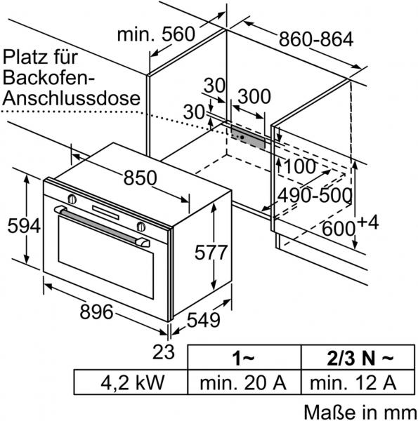 Bosch VBD5780S0 Serie 6 EEK: A+ Einbaubackofen, 90 cm breit, 112 Liter, Pyrolyse, Heißluft, edelstahl
