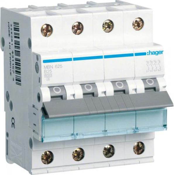 ARDEBO.de Hager MBN625 Leitungsschutzschalter 3P+N 6kA B-Charakteristik 25A 4 Module