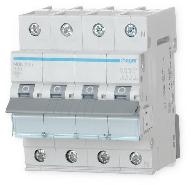 Hager MBN625 Leitungsschutzschalter 3P+N 6kA B-Charakteristik 25A 4 Module