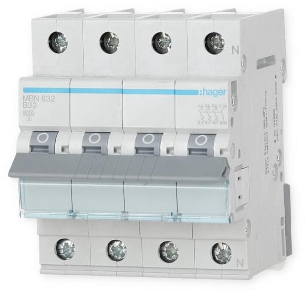 ARDEBO.de Hager MBN632 Leitungsschutzschalter 3P+N 6kA B-Charakteristik 32A 4 Module