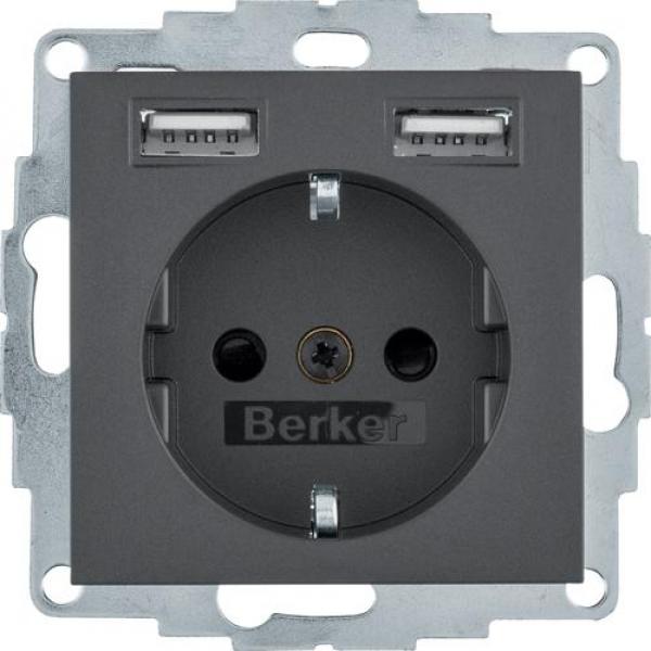 ARDEBO.de Berker 48031606 Steckdose SCHUKO/USB, B.3/B.7, anthrazit matt