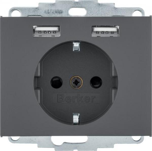ARDEBO.de Berker 48037006 Steckdose SCHUKO/USB, K.1, anthrazit matt, lackiert