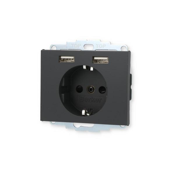 Berker 48037006 Steckdose SCHUKO/USB, K.1, anthrazit matt, lackiert