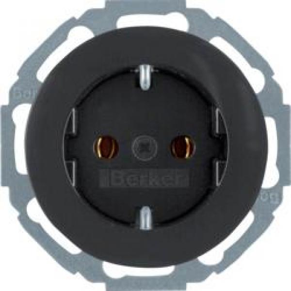 ARDEBO.de Berker 47552045 Steckdose SCHUKO mit erhöhtem Berührungsschutz, Serie R.Classic, schwarz glänzend