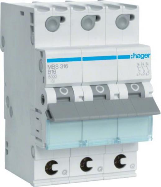 ARDEBO.de Hager MBS316 Leitungsschutzschalter, Sicherungsautomat, 3-polig, 6kA, B-Charakteristik, 16A
