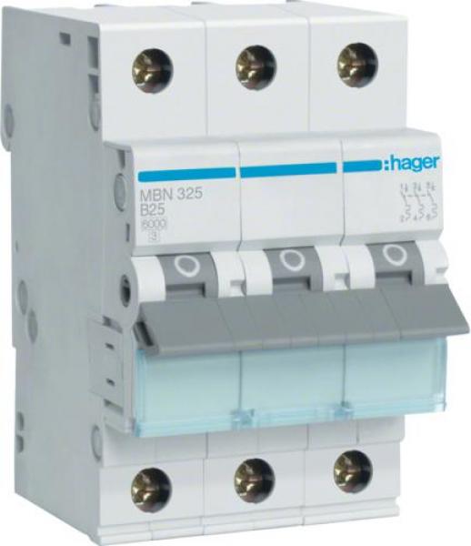 ARDEBO.de Hager MBN325 Leitungsschutzschalter, Sicherungsautomat, 3-polig, 6kA, B-Charakteristik, 25A