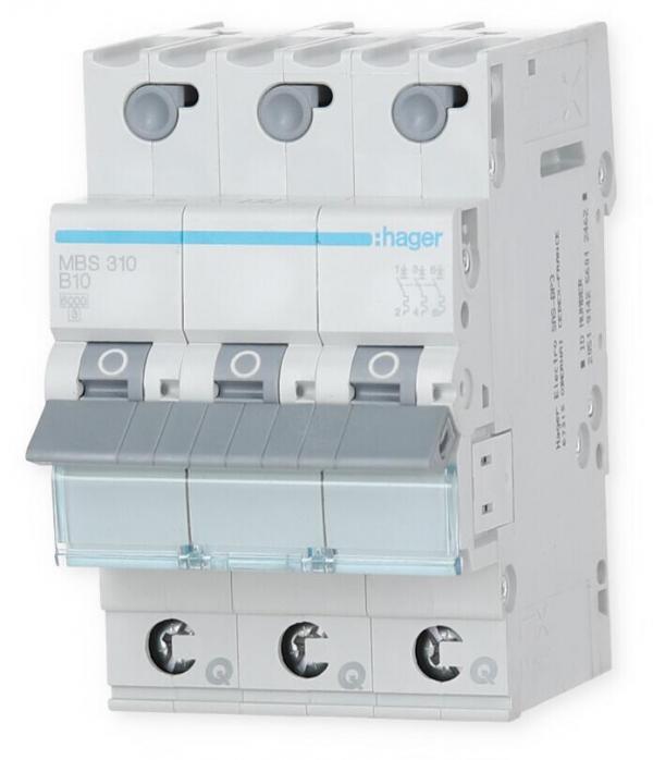 ARDEBO.de Hager MBS310 Leitungsschutzschalter, Sicherungsautomat, 3-polig, 6kA, B-Charakteristik, 10A