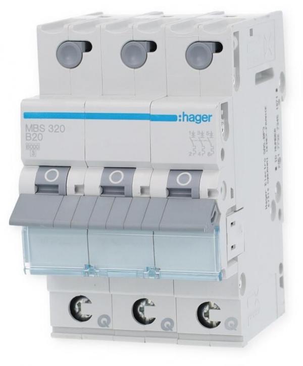 ARDEBO.de Hager MBS320 Leitungsschutzschalter, Sicherungsautomat, 3-polig, 6kA, B-Charakteristik, 20A