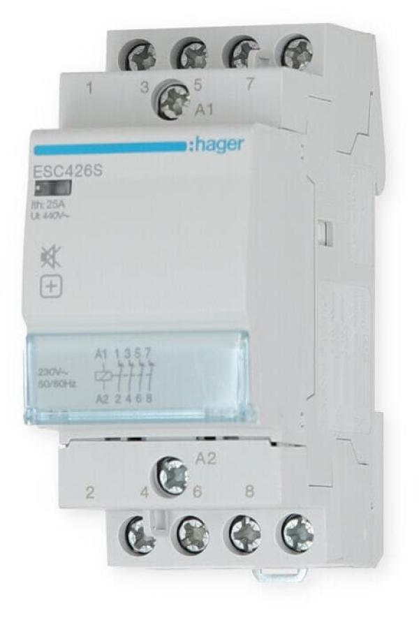 Hager ESC426S Installationsschütz brummfrei, 25A, 4 Öffner, 230V