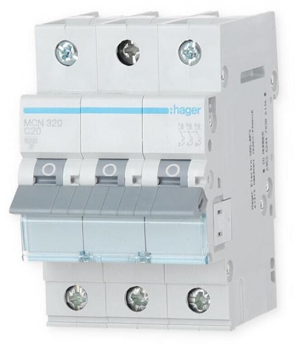 ARDEBO.de Hager MCN320 Leitungsschutzschalter 3 polig 6kA C-Charakteristik 20A 3 Module