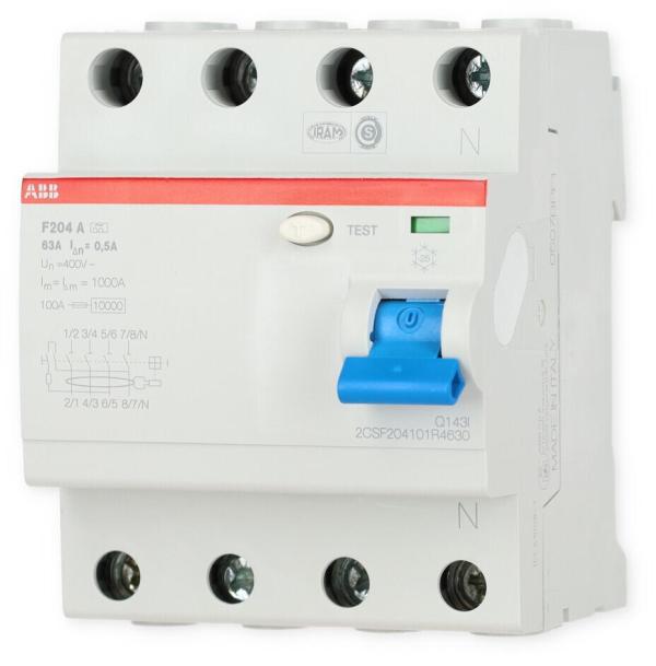 ARDEBO.de ABB F204A-63/0,5 FI-Schalter, 63A/0,5mA, 4-Polig, Typ A (2CSF204101R4630)