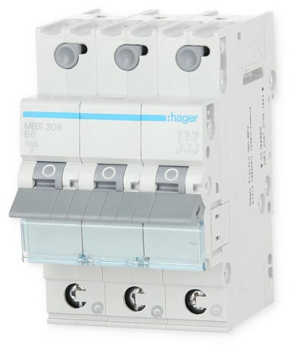 ARDEBO.de Hager MBS306 Leitungsschutzschalter, Sicherungsautomat, 3-polig, 6kA, B-Charakteristik, 6A