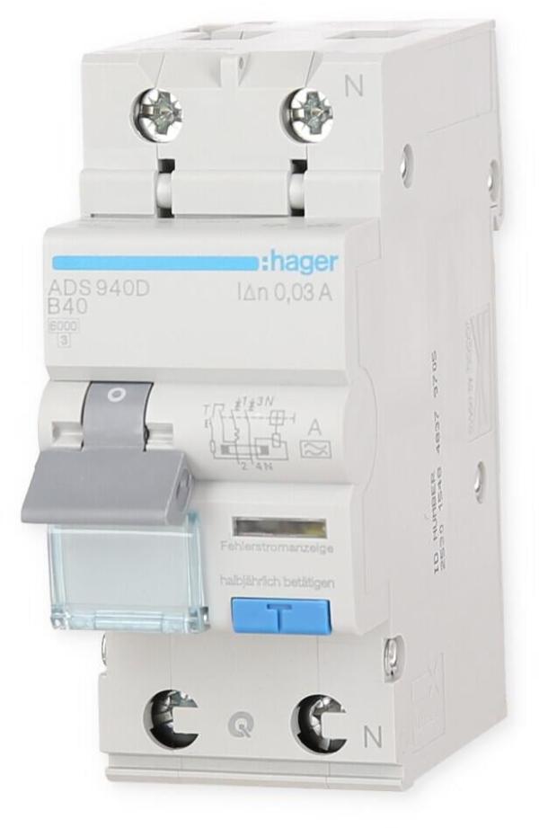 ARDEBO.de Hager ADS940D Fehlerstrom-Leitungsschutzschalter 1P+N 6kA B-40A 30mA Typ A QuickConnect