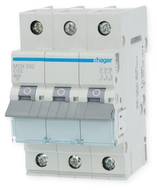 Hager MCN332 Leitungsschutzschalter 3 polig 6kA C-Charakteristik 32A 3 Module