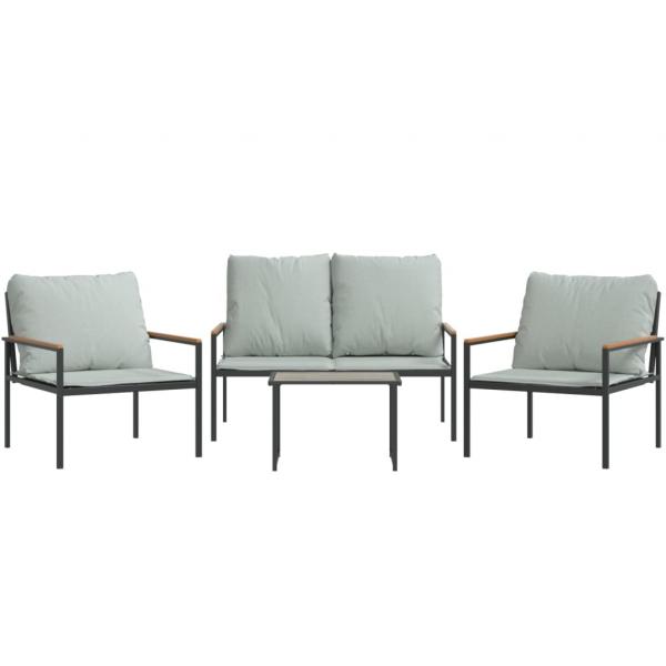 4-tlg. Garten-Lounge-Set mit Kissen Anthrazit Stahl