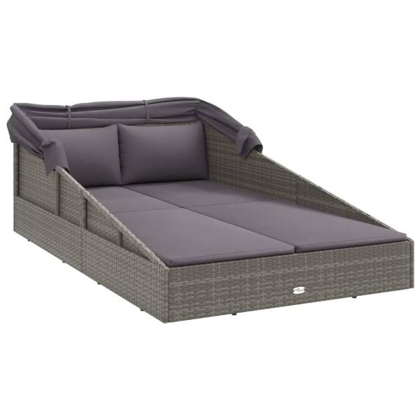 Sonnenliege mit Faltdach Grau 200x114x128 cm Poly Rattan