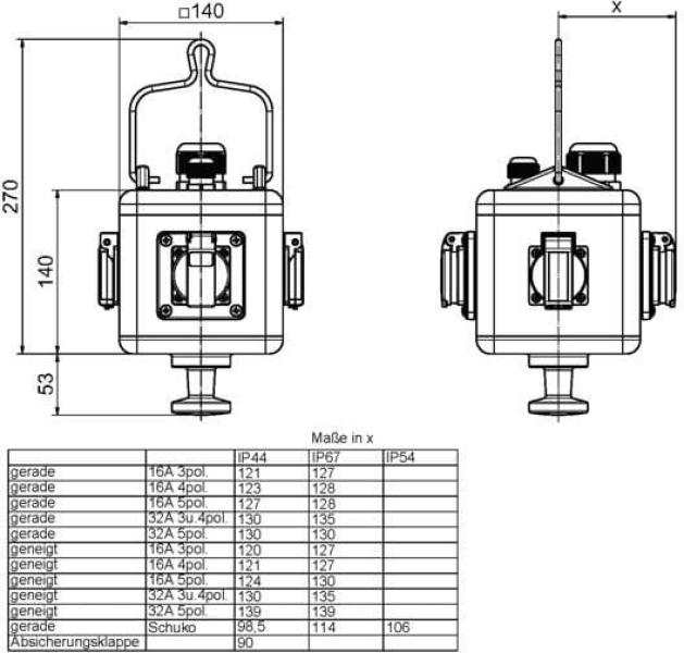 Bals UNI-BLOCK abhängbar IP44 2xSteckdosen, 2xCEE, 16A, 400V, 5polig, 6h, schwarz gelb (57078)