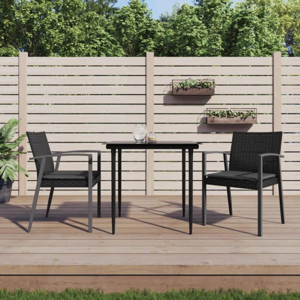 ARDEBO.de - Gartenstühle mit Kissen 2 Stk. Schwarz 56,5x57x83cm Poly Rattan