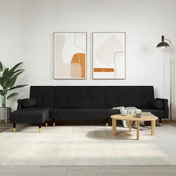 ARDEBO.de - Schlafsofa in L-Form Schwarz 271x140x70 cm Samt