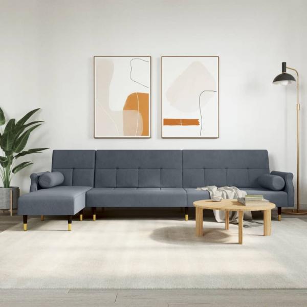 ARDEBO.de - Schlafsofa in L-Form Dunkelgrau 271x140x70 cm Samt