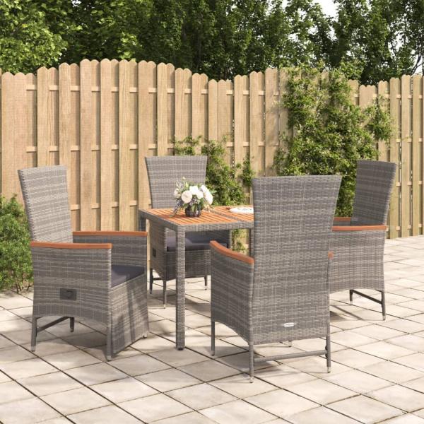 ARDEBO.de - 5-tlg. Garten-Essgruppe mit Kissen Grau Poly Rattan