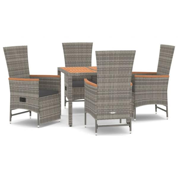 5-tlg. Garten-Essgruppe mit Kissen Grau Poly Rattan