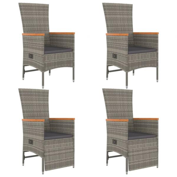 5-tlg. Garten-Essgruppe mit Kissen Grau Poly Rattan