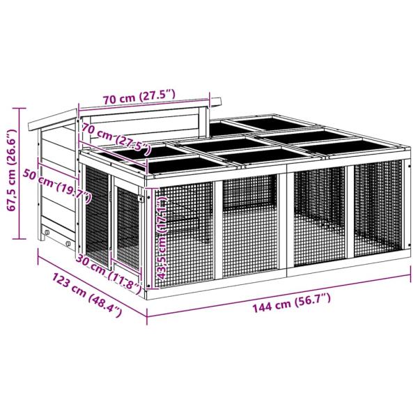 Kaninchenstall Mokka 144x123x67,5 cm Massivholz Kiefer